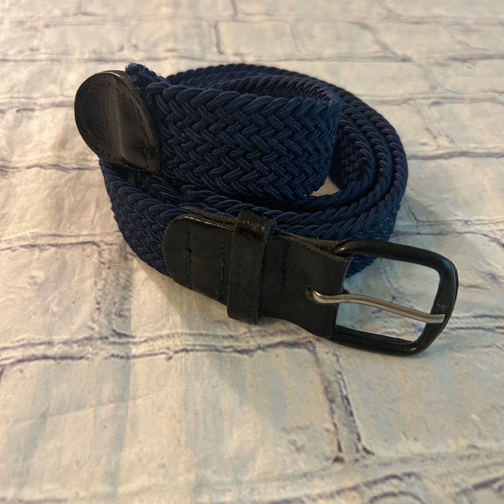 Lot Of (2) Men Vintage Brown And Navy Woven Stretch Belts Covered Buckles View 4